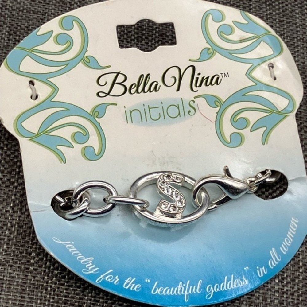 Bella Nina Initials Bracelet Letter S RUSS New 7.5 In Rhinestone Silver Chain